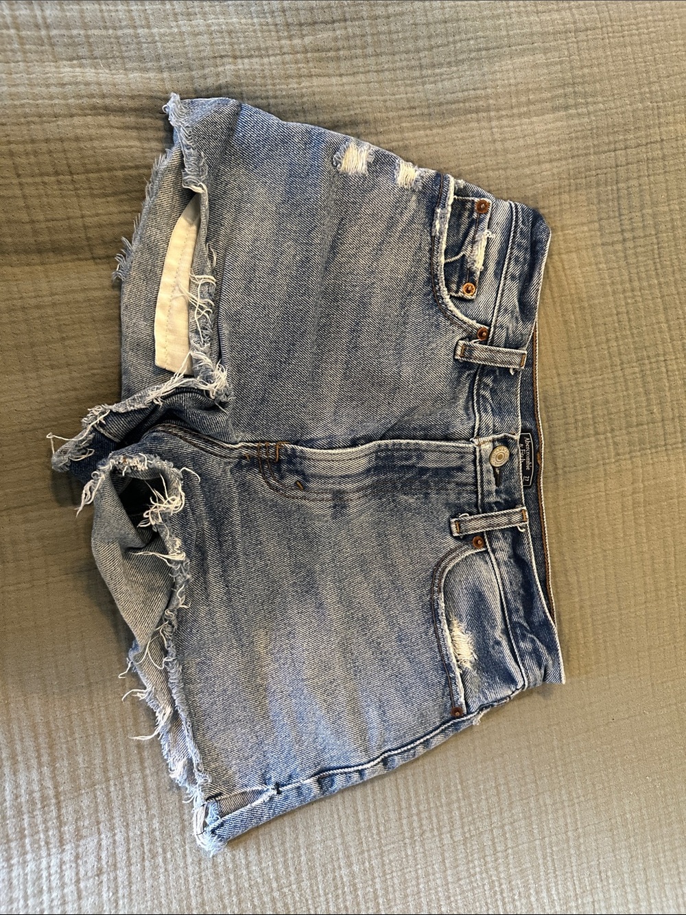 Abercrombie & Fitch Light Wash Distressed Denim Cutoff Shorts
